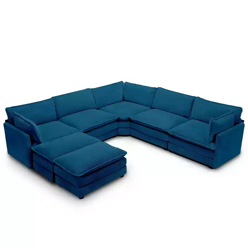 HYLEORY Canapé modulable surdimensionné en velours côtelé de 288 cm de profondeur * 288 cm de large, 7 places, avec double pouf, canapé en U avec canapé d'angle