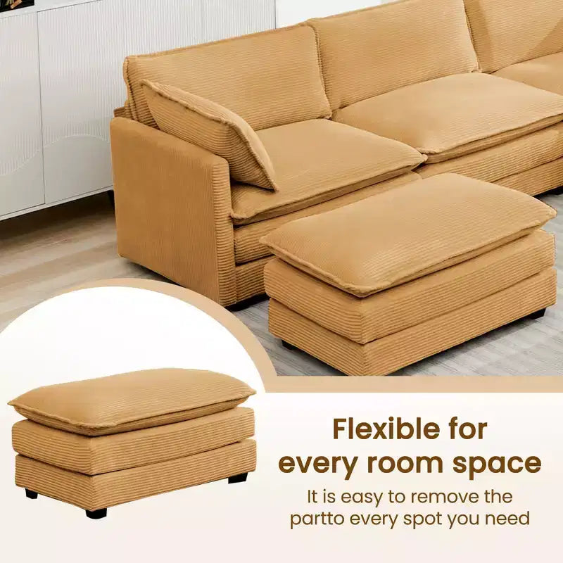 HYLEORY Canapé modulable surdimensionné en velours côtelé de 288 cm de profondeur * 288 cm de large, 7 places, avec double pouf, canapé en U avec canapé d'angle