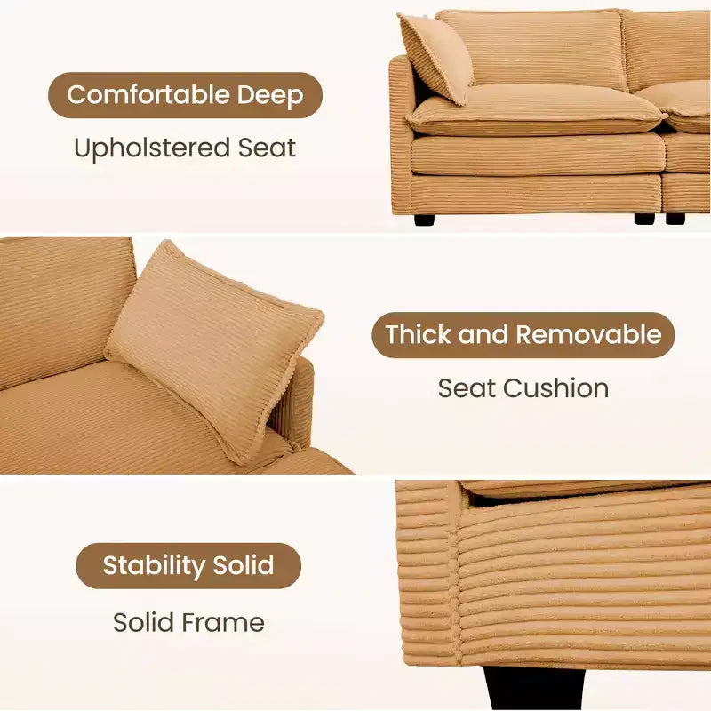 HYLEORY Canapé modulable surdimensionné en velours côtelé de 288 cm de profondeur * 288 cm de large, 7 places, avec double pouf, canapé en U avec canapé d'angle
