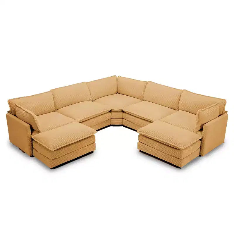 HYLEORY Canapé modulable surdimensionné en velours côtelé de 288 cm de profondeur * 288 cm de large, 7 places, avec double pouf, canapé en U avec canapé d'angle