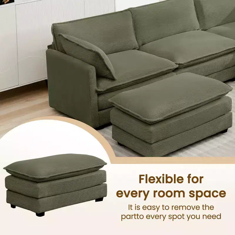 HYLEORY Canapé modulable surdimensionné en velours côtelé de 288 cm de profondeur * 288 cm de large, 7 places, avec double pouf, canapé en U avec canapé d'angle