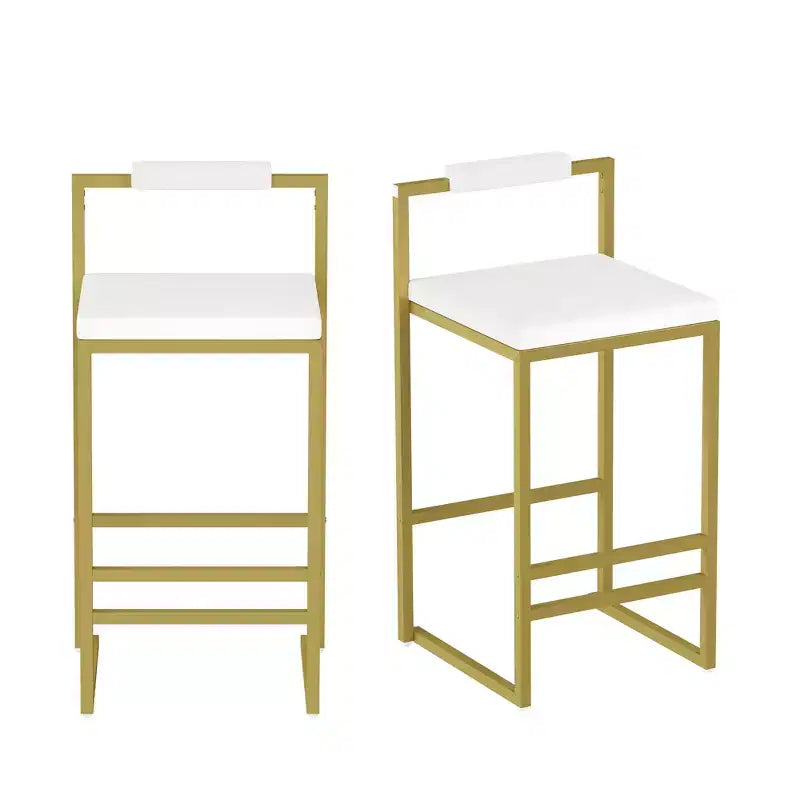 MAYEERTY Lot de 2 tabourets de bar rembourrés en velours, chaises de salle à manger modernes pour comptoir, hauteur de bar, intérieur, doré, blanc crème