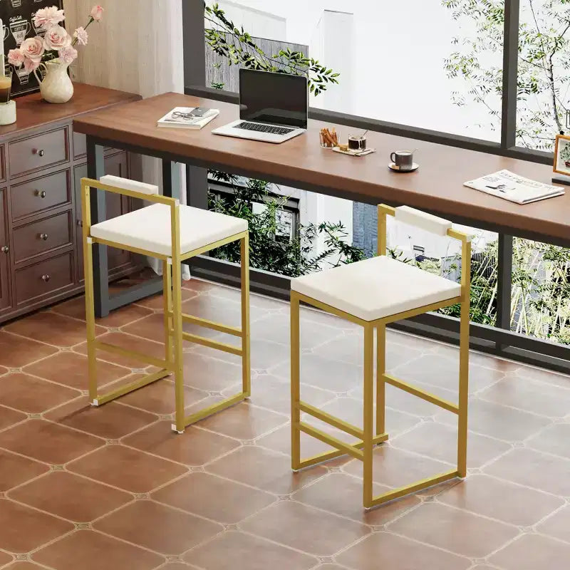 MAYEERTY Lot de 2 tabourets de bar rembourrés en velours, chaises de salle à manger modernes pour comptoir, hauteur de bar, intérieur, doré, blanc crème