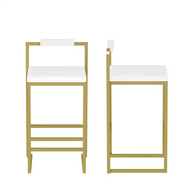 MAYEERTY Lot de 2 tabourets de bar rembourrés en velours, chaises de salle à manger modernes pour comptoir, hauteur de bar, intérieur, doré, blanc crème