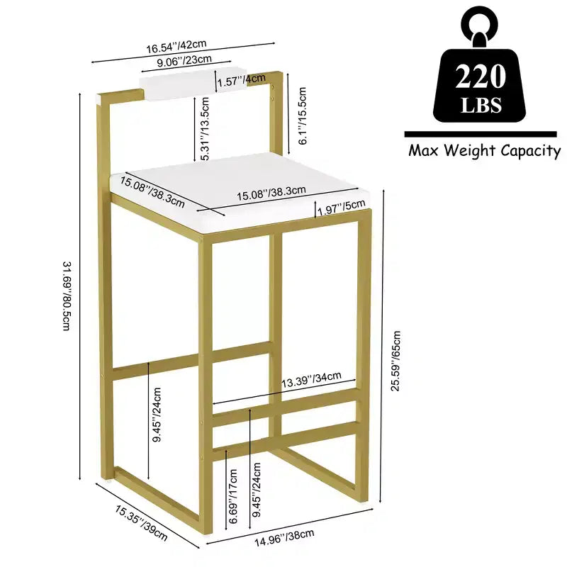MAYEERTY Lot de 2 tabourets de bar rembourrés en velours, chaises de salle à manger modernes pour comptoir, hauteur de bar, intérieur, doré, blanc crème
