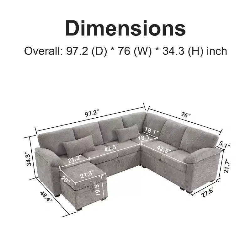 Canapé d'angle en forme de L 97" avec pouf de rangement, canapé d'angle 7 places en tissu chenille avec 2 oreillers pour salon - ModernLuxe