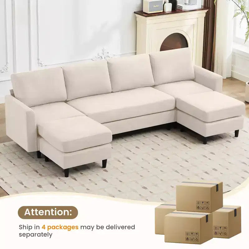 Canapé d'angle en U Hyleory avec 2 poufs, grand canapé 6 places pour salon, bureau, espace spacieux