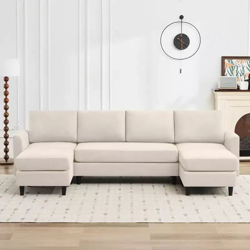 Canapé d'angle en U Hyleory avec 2 poufs, grand canapé 6 places pour salon, bureau, espace spacieux