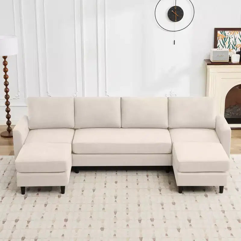 Canapé d'angle en U Hyleory avec 2 poufs, grand canapé 6 places pour salon, bureau, espace spacieux