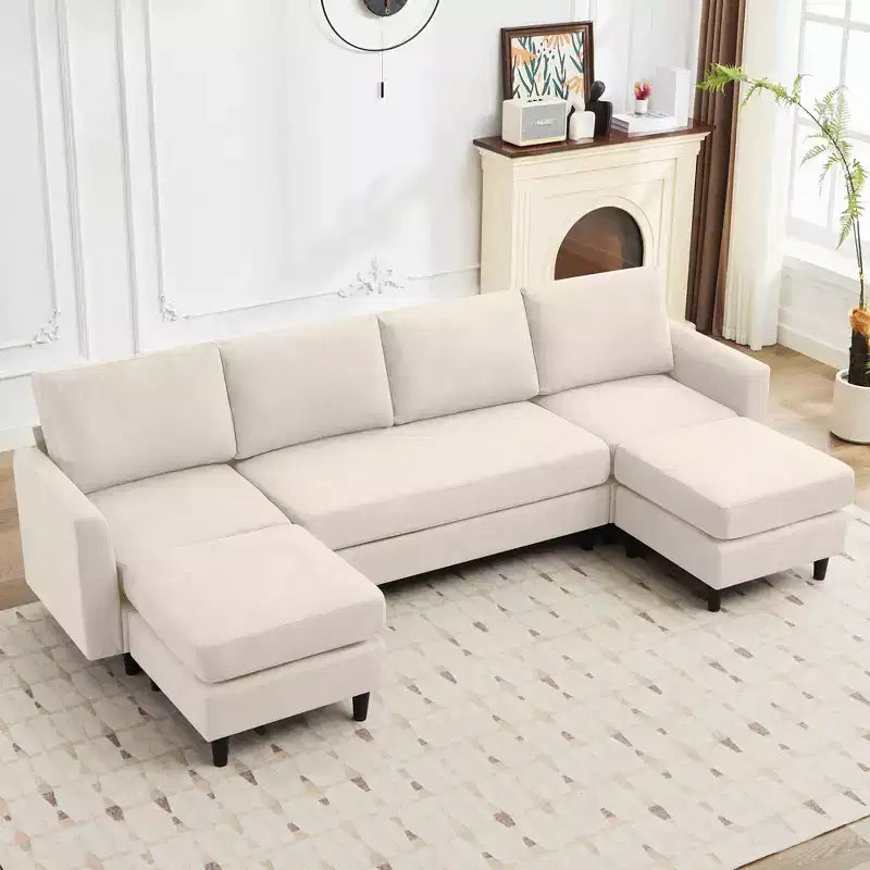 Canapé d'angle en U Hyleory avec 2 poufs, grand canapé 6 places pour salon, bureau, espace spacieux