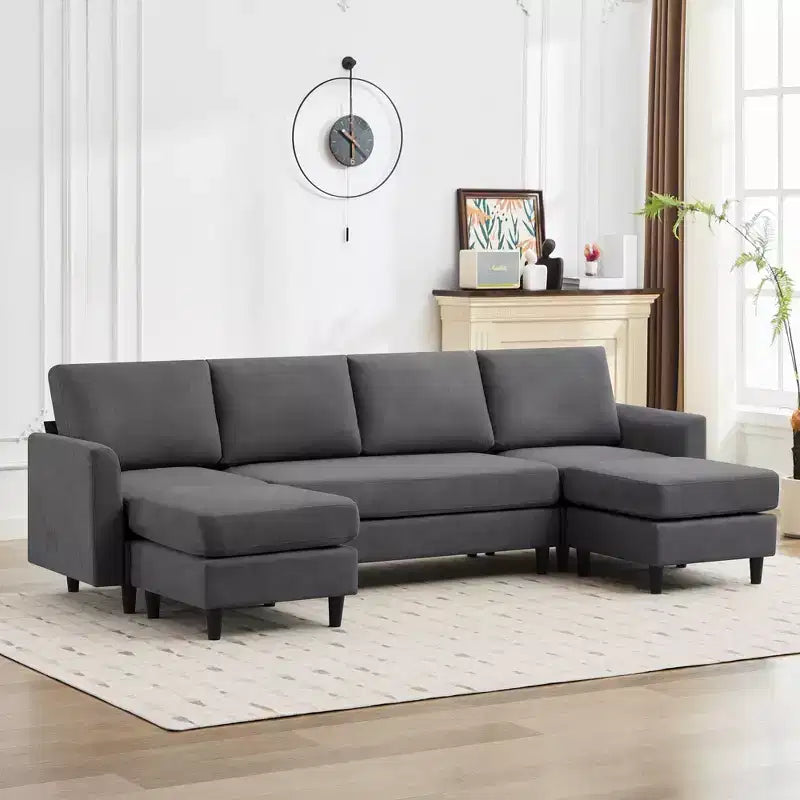Canapé d'angle en U Hyleory avec 2 poufs, grand canapé 6 places pour salon, bureau, espace spacieux