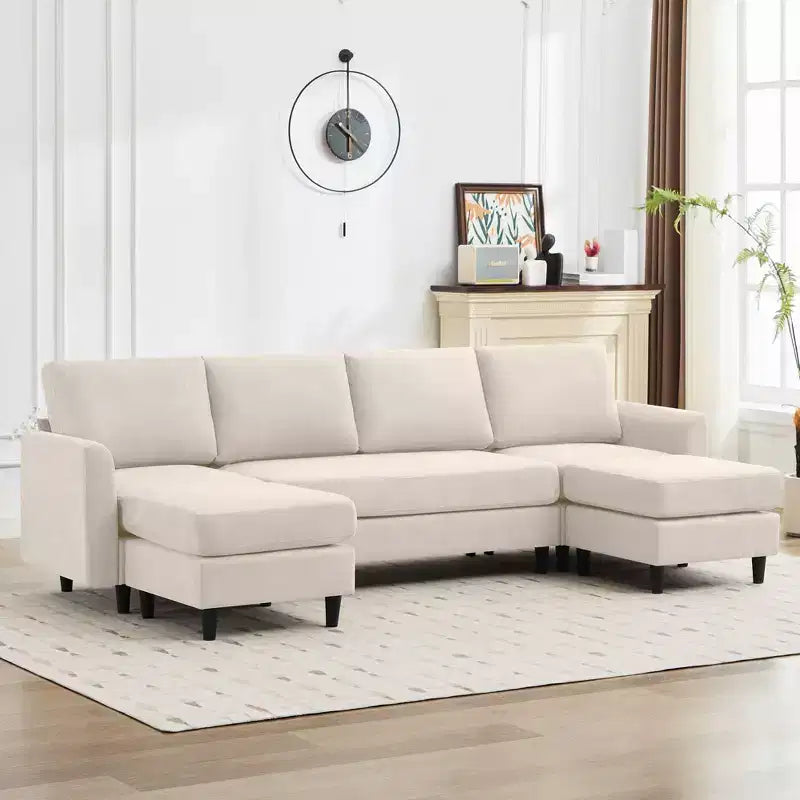 Canapé d'angle en U Hyleory avec 2 poufs, grand canapé 6 places pour salon, bureau, espace spacieux