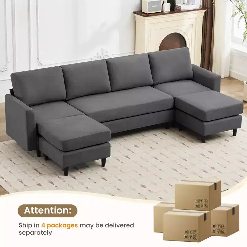 Canapé d'angle en U Hyleory avec 2 poufs, grand canapé 6 places pour salon, bureau, espace spacieux