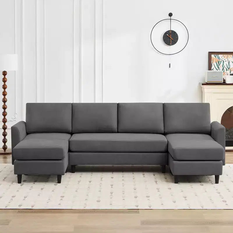 Canapé d'angle en U Hyleory avec 2 poufs, grand canapé 6 places pour salon, bureau, espace spacieux