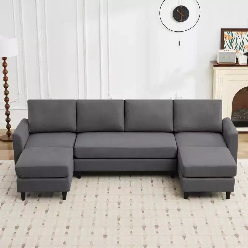 Canapé d'angle en U Hyleory avec 2 poufs, grand canapé 6 places pour salon, bureau, espace spacieux