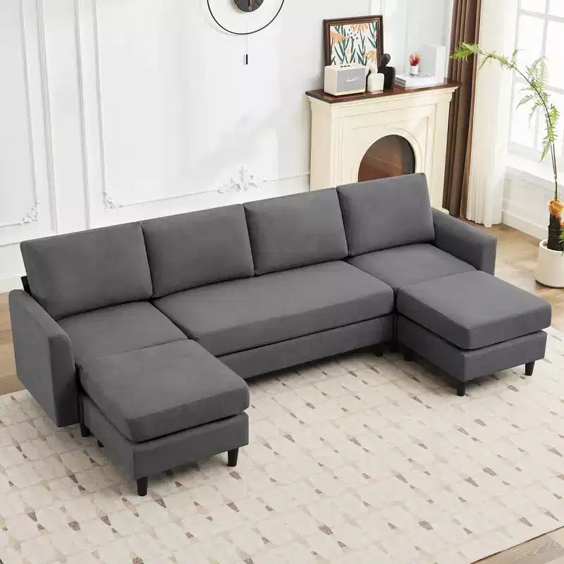 Canapé d'angle en U Hyleory avec 2 poufs, grand canapé 6 places pour salon, bureau, espace spacieux