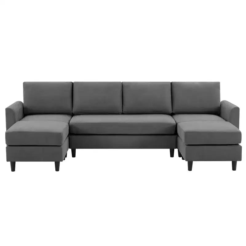 Canapé d'angle en U Hyleory avec 2 poufs, grand canapé 6 places pour salon, bureau, espace spacieux