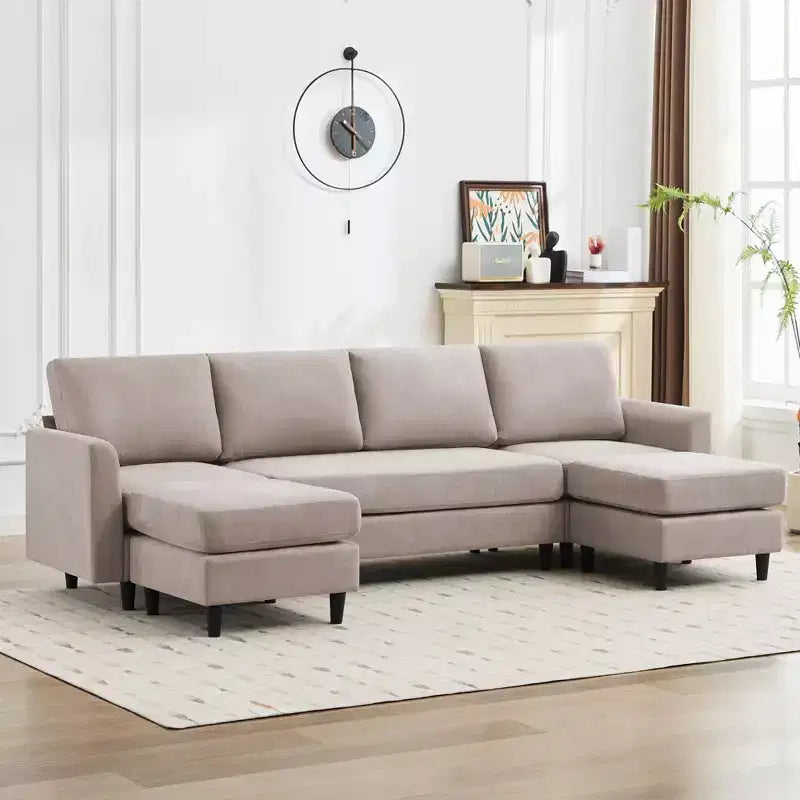 Canapé d'angle en U Hyleory avec 2 poufs, grand canapé 6 places pour salon, bureau, espace spacieux
