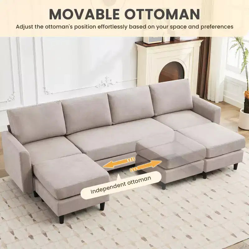 Canapé d'angle en U Hyleory avec 2 poufs, grand canapé 6 places pour salon, bureau, espace spacieux