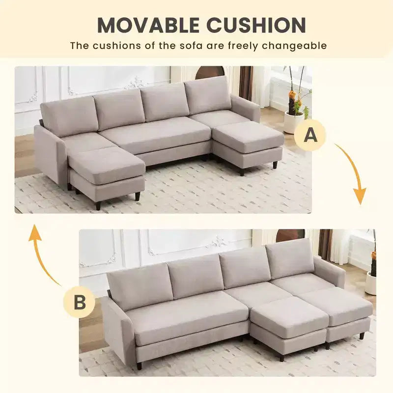 Canapé d'angle en U Hyleory avec 2 poufs, grand canapé 6 places pour salon, bureau, espace spacieux