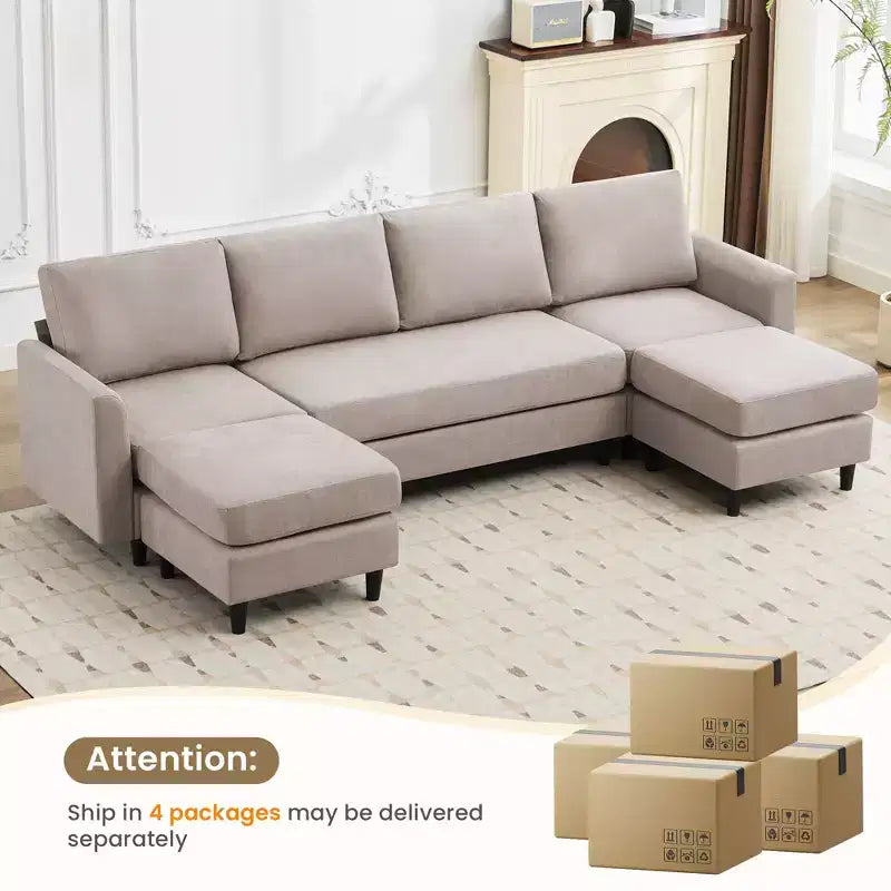 Canapé d'angle en U Hyleory avec 2 poufs, grand canapé 6 places pour salon, bureau, espace spacieux