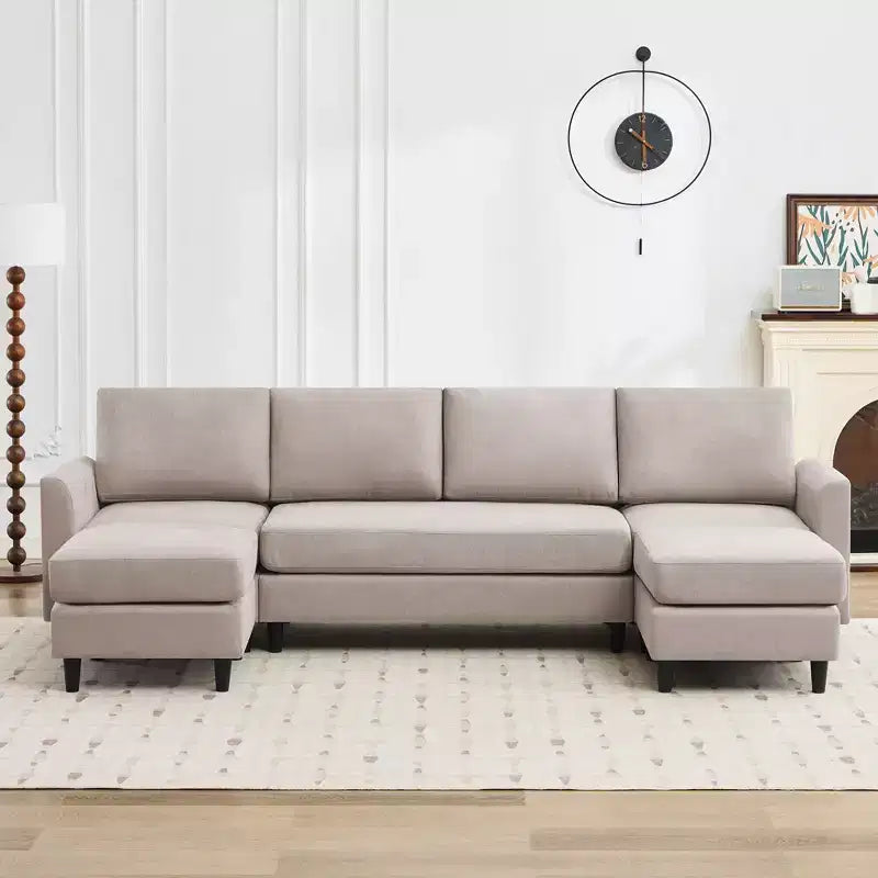 Canapé d'angle en U Hyleory avec 2 poufs, grand canapé 6 places pour salon, bureau, espace spacieux