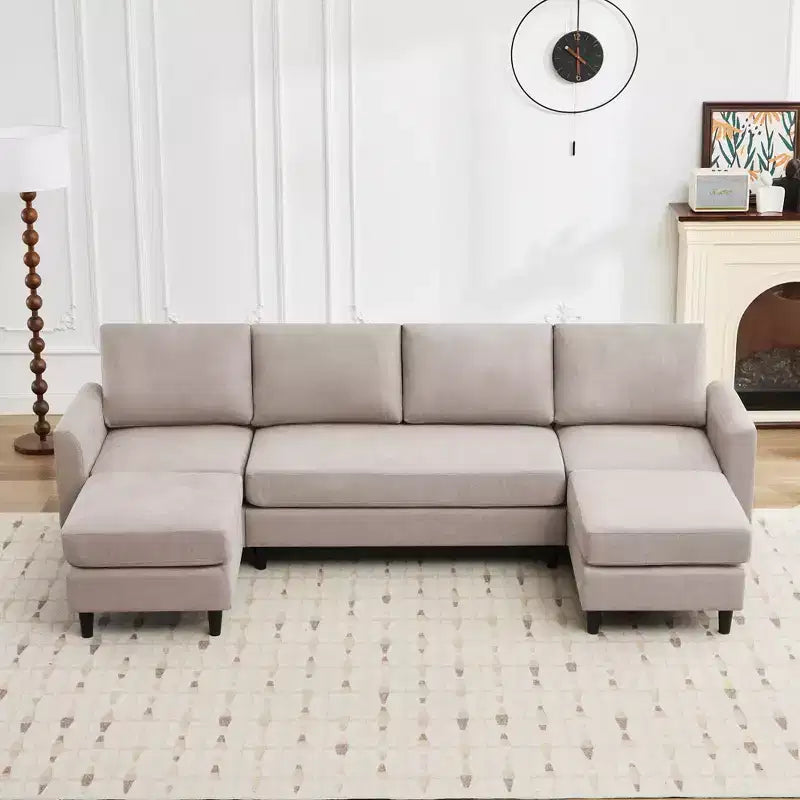 Canapé d'angle en U Hyleory avec 2 poufs, grand canapé 6 places pour salon, bureau, espace spacieux