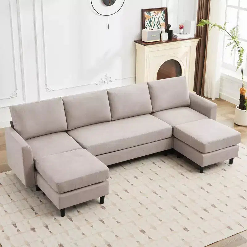 Canapé d'angle en U Hyleory avec 2 poufs, grand canapé 6 places pour salon, bureau, espace spacieux