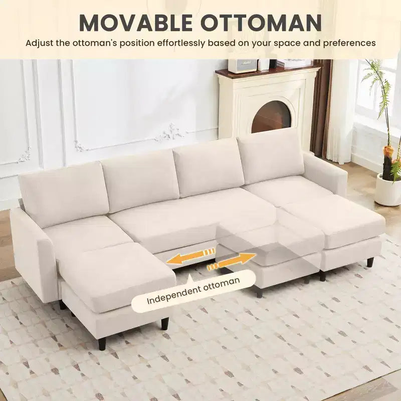 Canapé d'angle en U Hyleory avec 2 poufs, grand canapé 6 places pour salon, bureau, espace spacieux