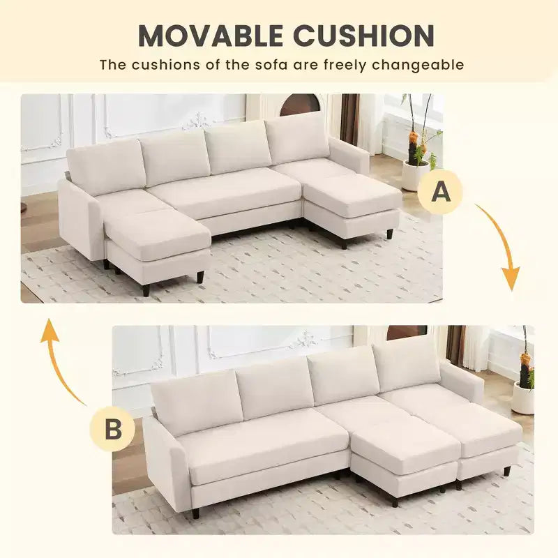 Canapé d'angle en U Hyleory avec 2 poufs, grand canapé 6 places pour salon, bureau, espace spacieux