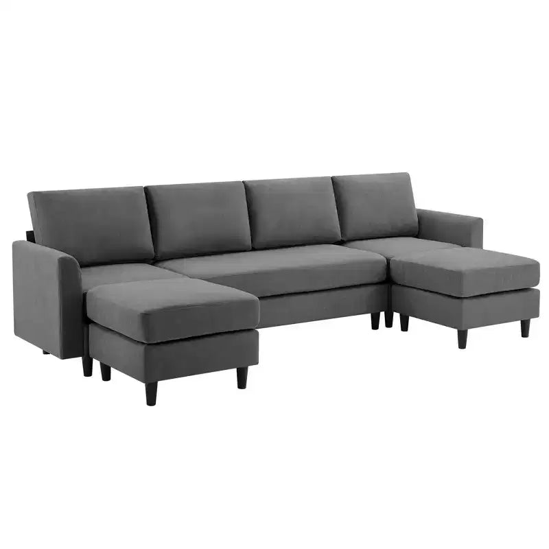 Canapé d'angle en U Hyleory avec 2 poufs, grand canapé 6 places pour salon, bureau, espace spacieux