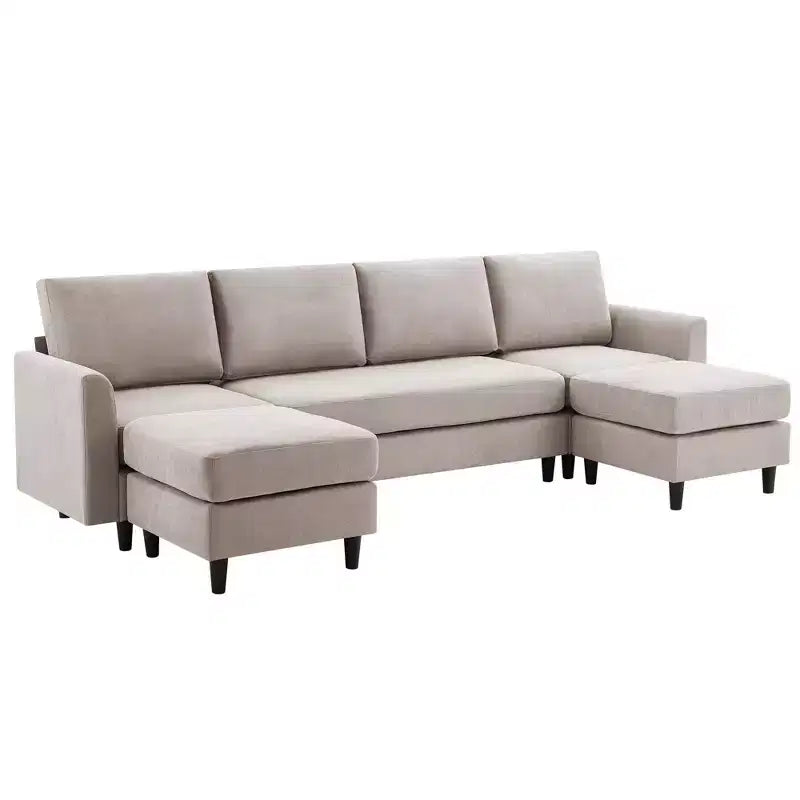 Canapé d'angle en U Hyleory avec 2 poufs, grand canapé 6 places pour salon, bureau, espace spacieux