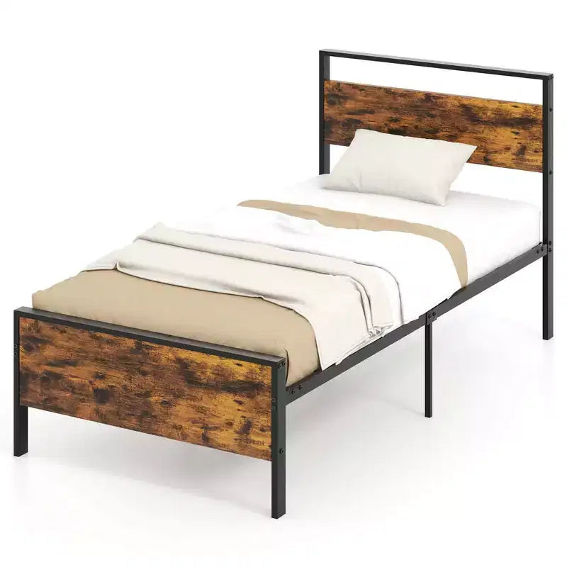 Costway Twin/Full/Queen/King Size Bed Frame with Wooden Headboard and Footboard Under-Bed Storage