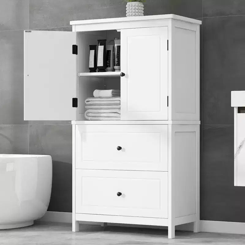 Meuble de rangement de salle de bain Whisen, meuble avec portes doubles, tiroirs et étagère réglable