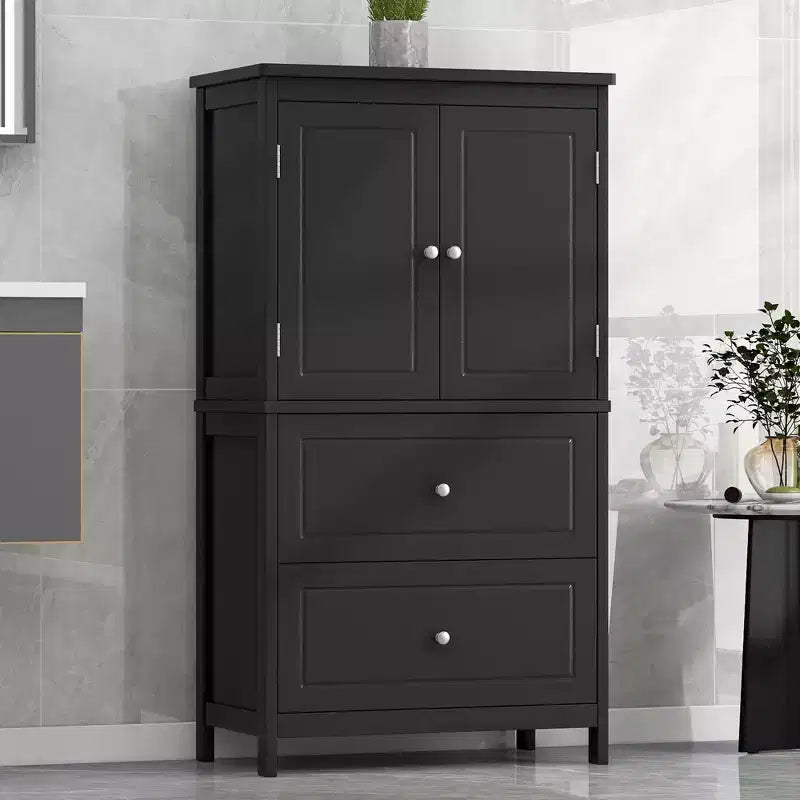Meuble de rangement de salle de bain Whisen, meuble avec portes doubles, tiroirs et étagère réglable