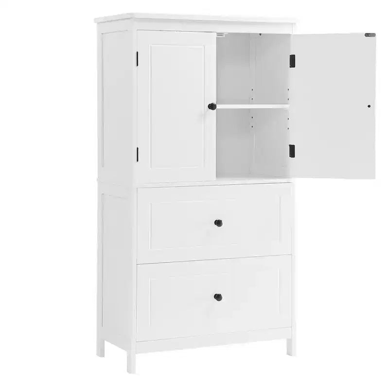 Meuble de rangement de salle de bain Whisen, meuble avec portes doubles, tiroirs et étagère réglable
