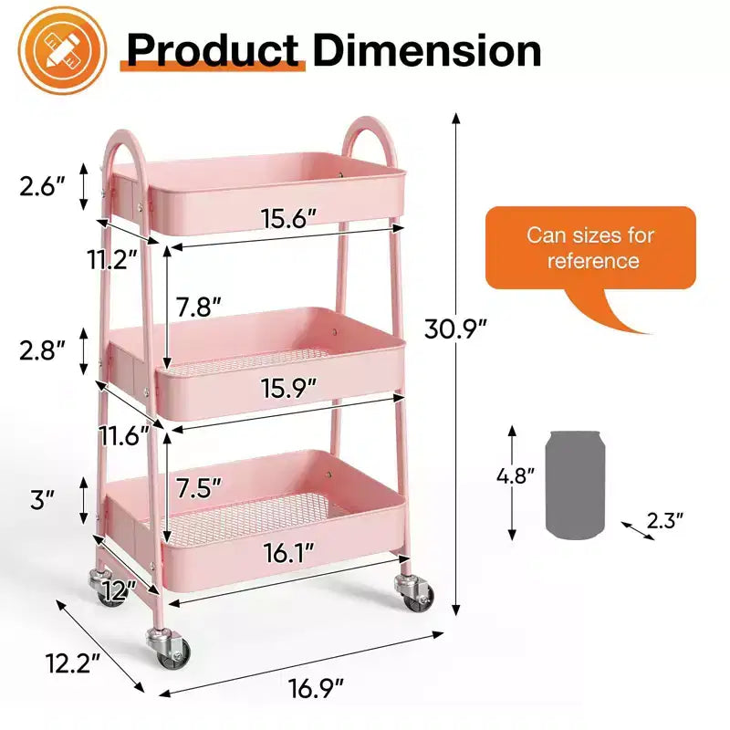 Chariot de rangement utilitaire en métal à 3 niveaux, petit chariot roulant pour la cuisine, la salle de bain, la buanderie, le bar, les étagères de bureau
