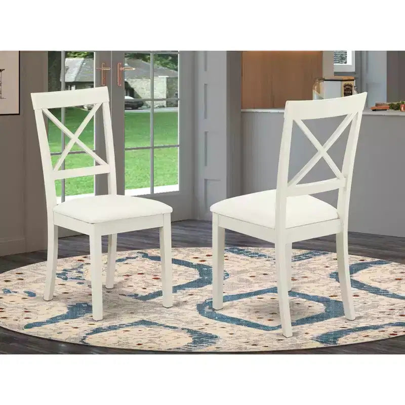 HomeStock Boston Chaises de salle à manger en similicuir et lin blanc Lot de 2