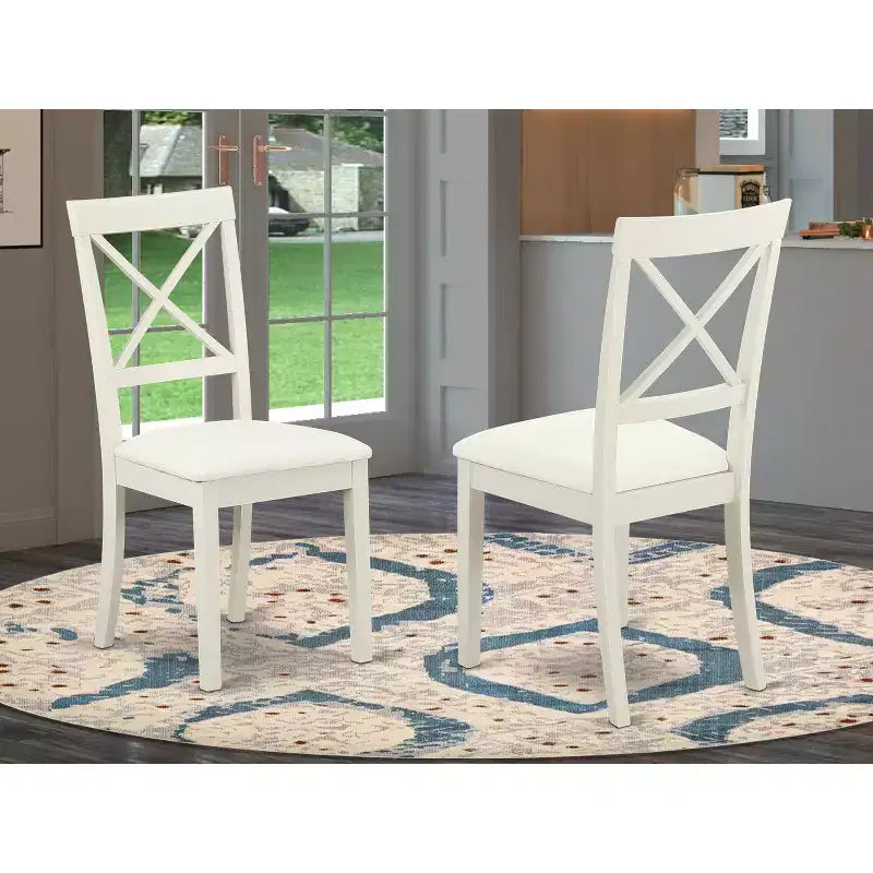 HomeStock Boston Chaises de salle à manger en similicuir et lin blanc Lot de 2
