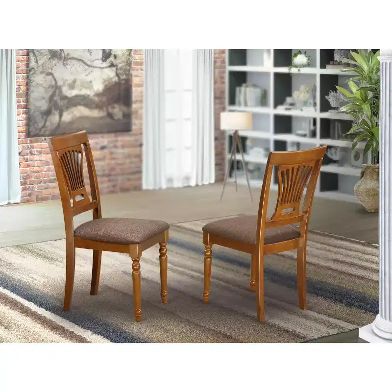 Chaises HomeStock en tissu de lin capitonnées en bois massif pour salle à manger, lot de 2