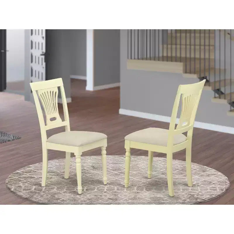 HomeStock Dining Room Linen Fabric Upholstered Solid Wood Chairs, Set of 2