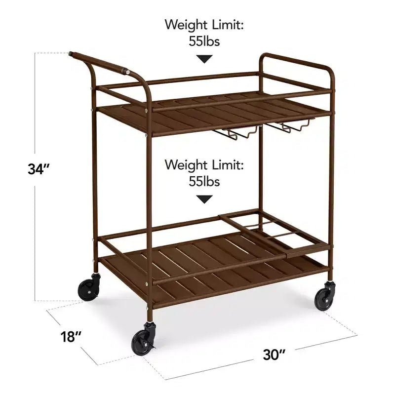 Chariot de bar roulant à 2 niveaux Best Choice Products, intérieur/extérieur avec étagères de rangement, casier à vin, roulettes verrouillables
