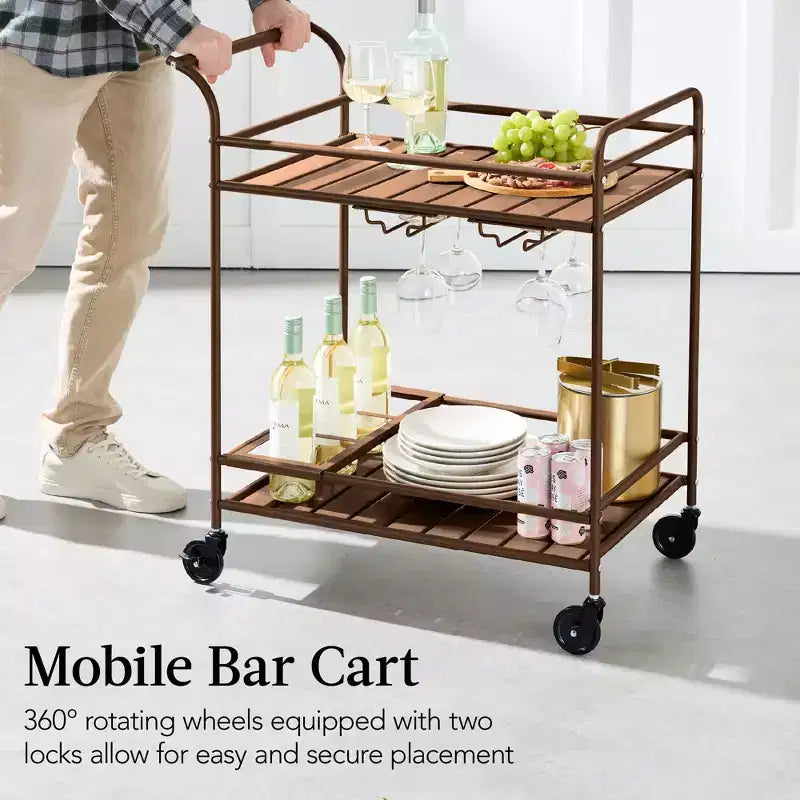 Chariot de bar roulant à 2 niveaux Best Choice Products, intérieur/extérieur avec étagères de rangement, casier à vin, roulettes verrouillables