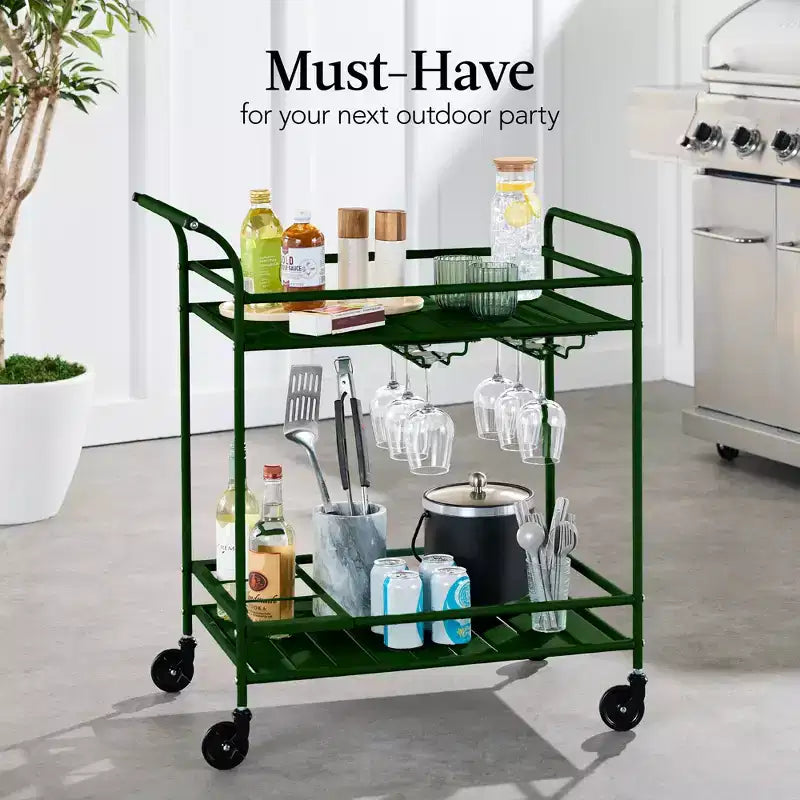 Chariot de bar roulant à 2 niveaux Best Choice Products, intérieur/extérieur avec étagères de rangement, casier à vin, roulettes verrouillables