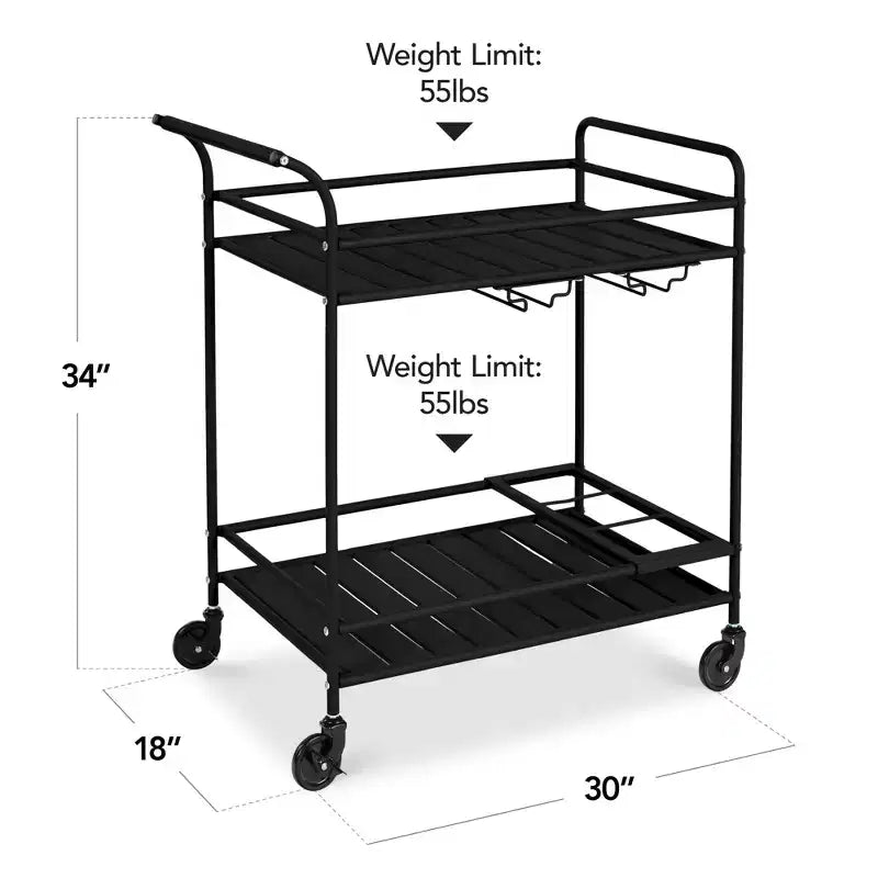 Chariot de bar roulant à 2 niveaux Best Choice Products, intérieur/extérieur avec étagères de rangement, casier à vin, roulettes verrouillables