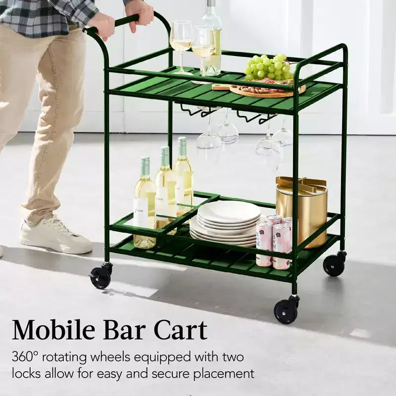 Chariot de bar roulant à 2 niveaux Best Choice Products, intérieur/extérieur avec étagères de rangement, casier à vin, roulettes verrouillables