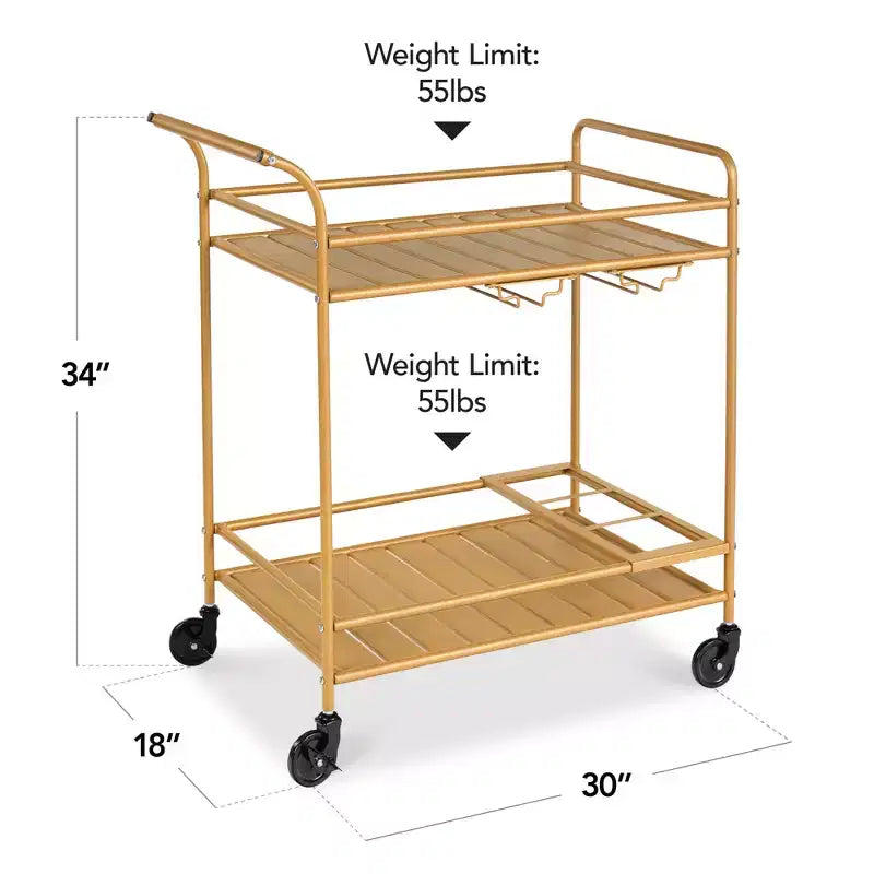 Chariot de bar roulant à 2 niveaux Best Choice Products, intérieur/extérieur avec étagères de rangement, casier à vin, roulettes verrouillables