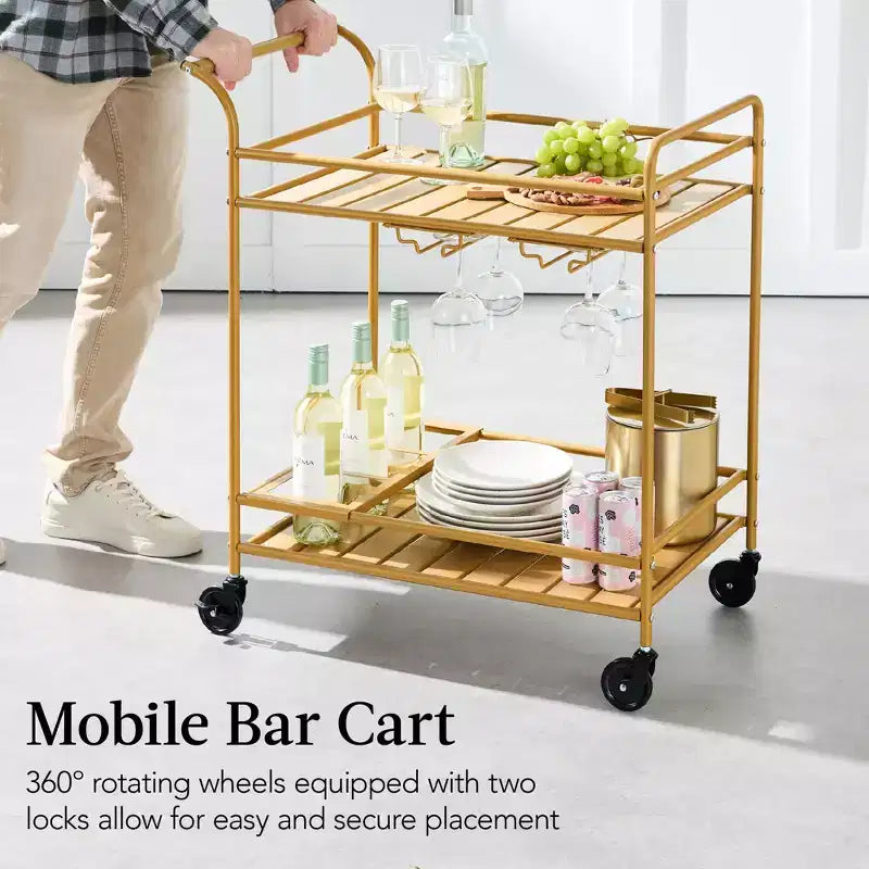 Chariot de bar roulant à 2 niveaux Best Choice Products, intérieur/extérieur avec étagères de rangement, casier à vin, roulettes verrouillables