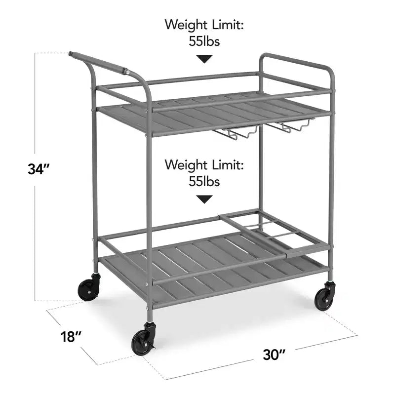 Chariot de bar roulant à 2 niveaux Best Choice Products, intérieur/extérieur avec étagères de rangement, casier à vin, roulettes verrouillables
