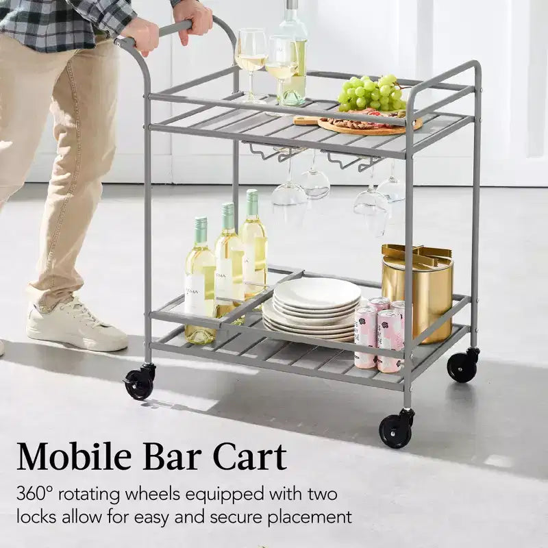 Chariot de bar roulant à 2 niveaux Best Choice Products, intérieur/extérieur avec étagères de rangement, casier à vin, roulettes verrouillables